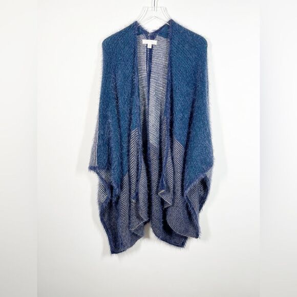 Contempo Size OS One Size Blue Knit Eyelash Shawl Wrap Kimono Poncho Boho - Picture 4 of 13
